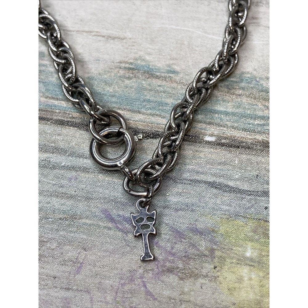 Crown Trifari Chain Silver Tone Necklace Logo Charm Rare 28"